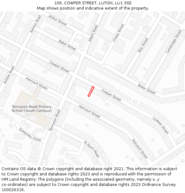 106, COWPER STREET, LUTON, LU1 3SE: Location map and indicative extent of plot