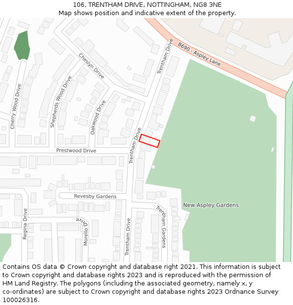 106, TRENTHAM DRIVE, NOTTINGHAM, NG8 3NE: Location map and indicative extent of plot