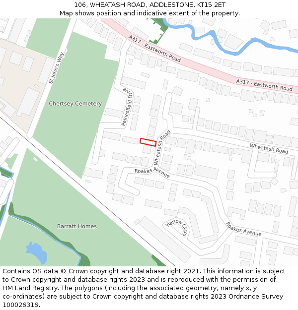 106, WHEATASH ROAD, ADDLESTONE, KT15 2ET: Location map and indicative extent of plot