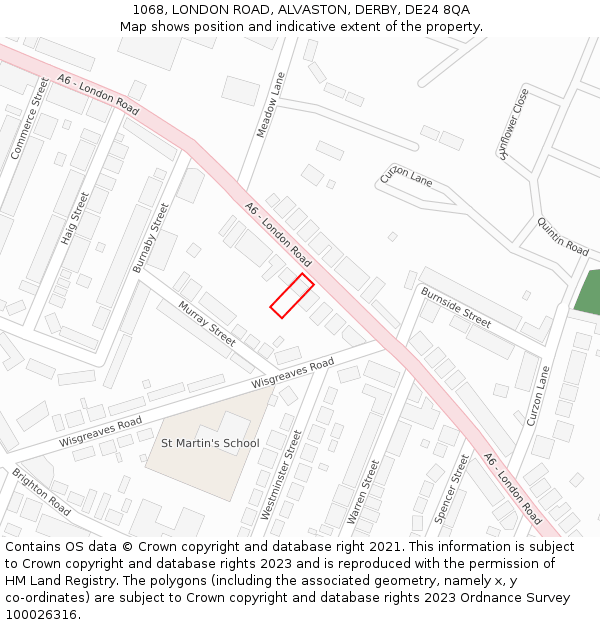 1068, LONDON ROAD, ALVASTON, DERBY, DE24 8QA: Location map and indicative extent of plot