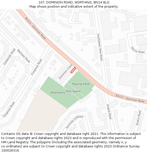 107, DOMINION ROAD, WORTHING, BN14 8LG: Location map and indicative extent of plot