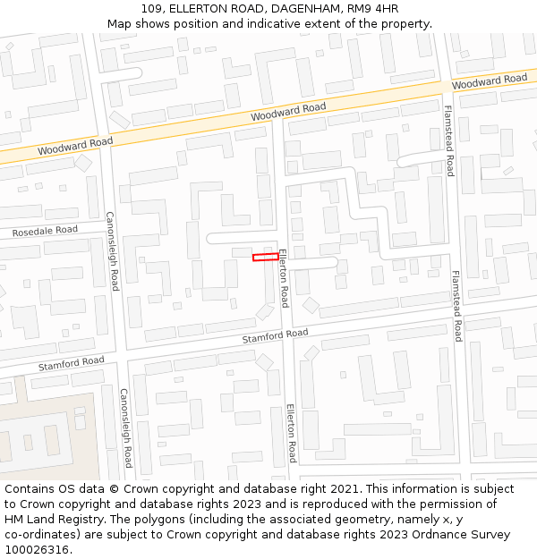 109, ELLERTON ROAD, DAGENHAM, RM9 4HR: Location map and indicative extent of plot