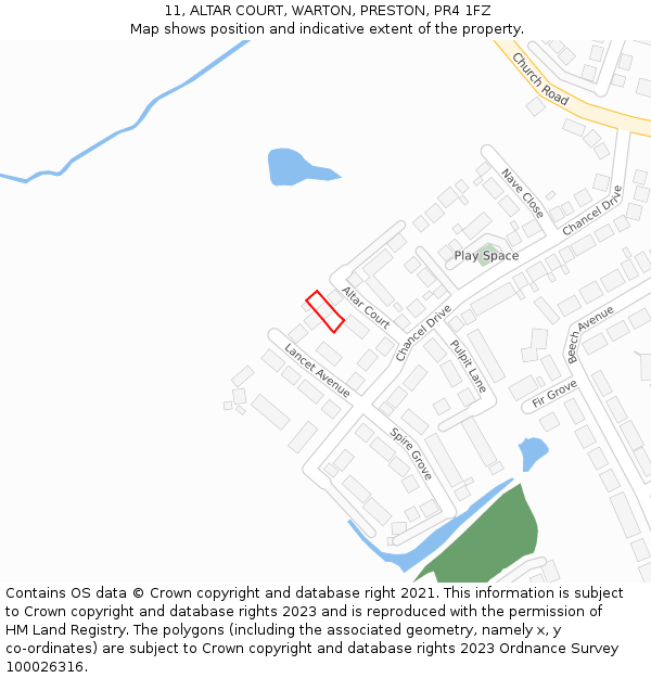 11, ALTAR COURT, WARTON, PRESTON, PR4 1FZ: Location map and indicative extent of plot