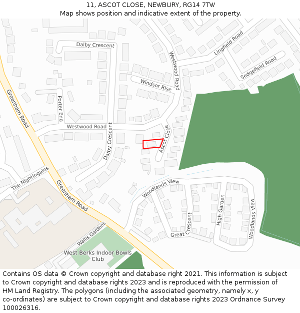 11, ASCOT CLOSE, NEWBURY, RG14 7TW: Location map and indicative extent of plot