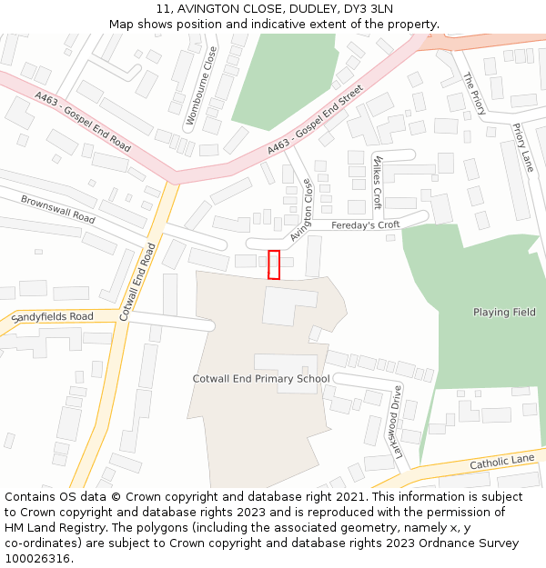 11, AVINGTON CLOSE, DUDLEY, DY3 3LN: Location map and indicative extent of plot