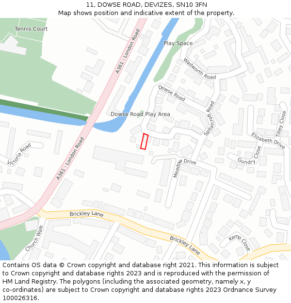 11, DOWSE ROAD, DEVIZES, SN10 3FN: Location map and indicative extent of plot