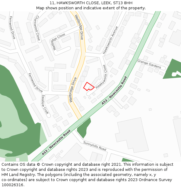 11, HAWKSWORTH CLOSE, LEEK, ST13 8HH: Location map and indicative extent of plot