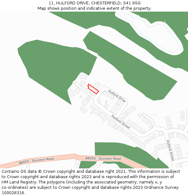 11, HULFORD DRIVE, CHESTERFIELD, S41 9SG: Location map and indicative extent of plot