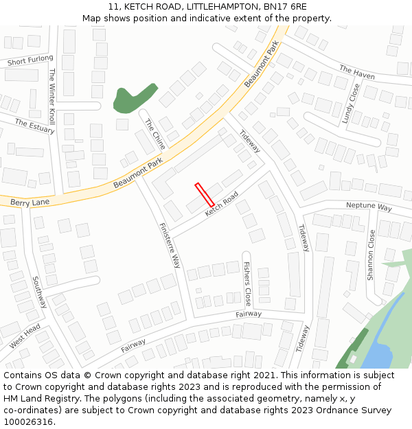 11, KETCH ROAD, LITTLEHAMPTON, BN17 6RE: Location map and indicative extent of plot