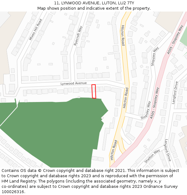 11, LYNWOOD AVENUE, LUTON, LU2 7TY: Location map and indicative extent of plot