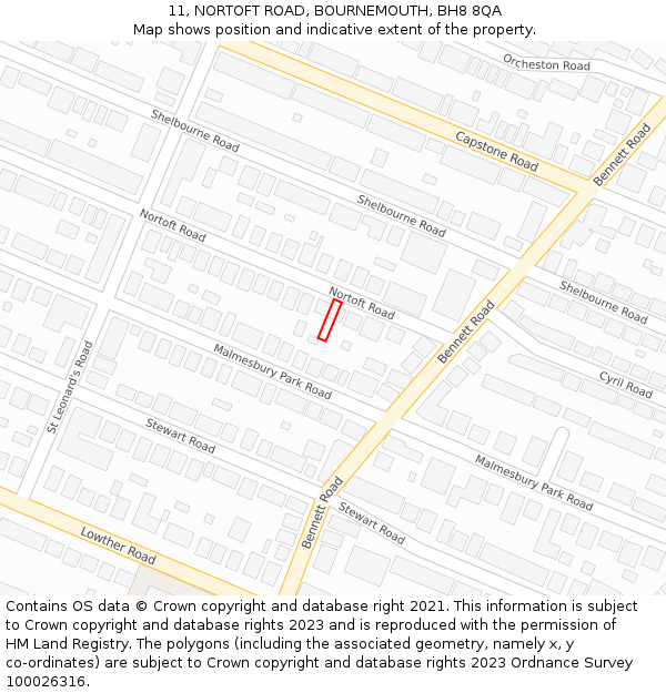 11, NORTOFT ROAD, BOURNEMOUTH, BH8 8QA: Location map and indicative extent of plot