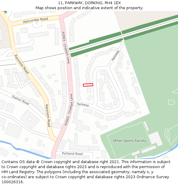 11, PARKWAY, DORKING, RH4 1EX: Location map and indicative extent of plot