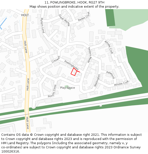 11, POWLINGBROKE, HOOK, RG27 9TH: Location map and indicative extent of plot