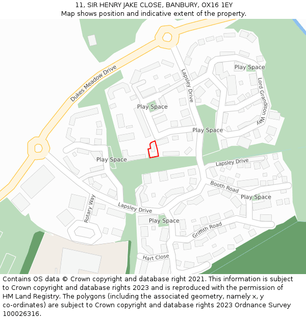 11, SIR HENRY JAKE CLOSE, BANBURY, OX16 1EY: Location map and indicative extent of plot