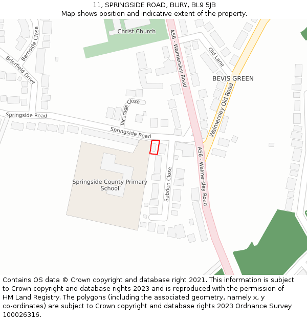 11, SPRINGSIDE ROAD, BURY, BL9 5JB: Location map and indicative extent of plot