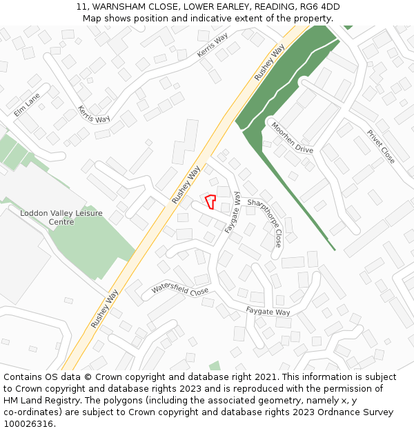 11, WARNSHAM CLOSE, LOWER EARLEY, READING, RG6 4DD: Location map and indicative extent of plot