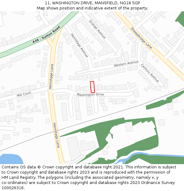 11, WASHINGTON DRIVE, MANSFIELD, NG18 5GP: Location map and indicative extent of plot