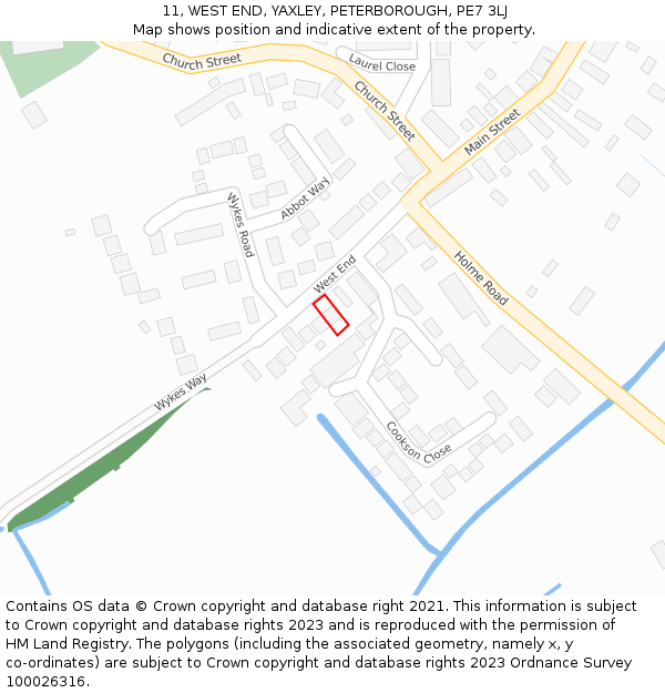 11, WEST END, YAXLEY, PETERBOROUGH, PE7 3LJ: Location map and indicative extent of plot