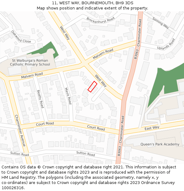 11, WEST WAY, BOURNEMOUTH, BH9 3DS: Location map and indicative extent of plot