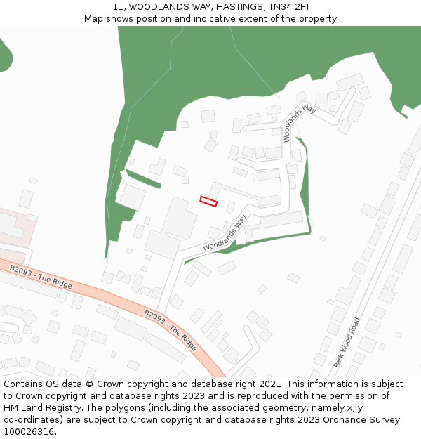 11, WOODLANDS WAY, HASTINGS, TN34 2FT: Location map and indicative extent of plot