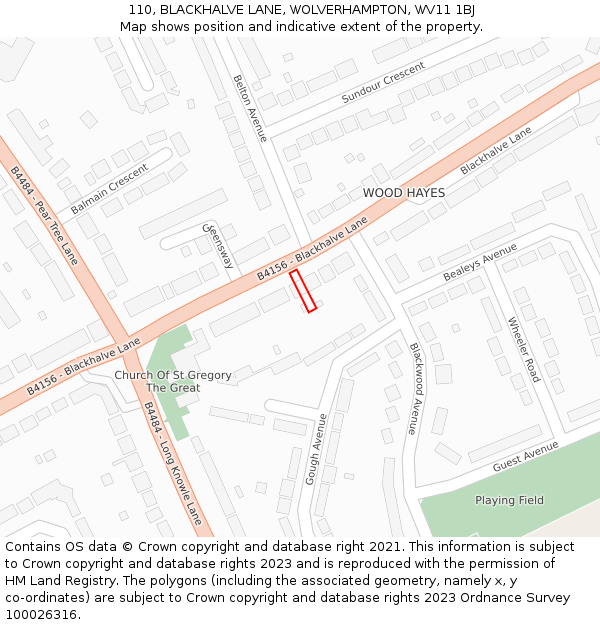 110, BLACKHALVE LANE, WOLVERHAMPTON, WV11 1BJ: Location map and indicative extent of plot