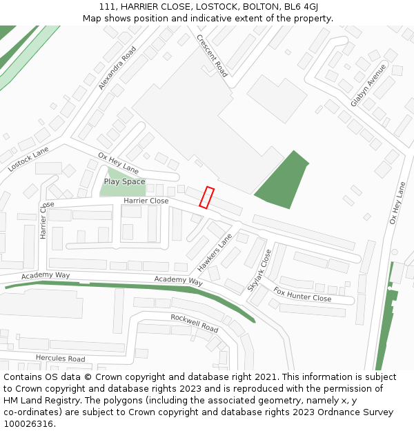 111, HARRIER CLOSE, LOSTOCK, BOLTON, BL6 4GJ: Location map and indicative extent of plot
