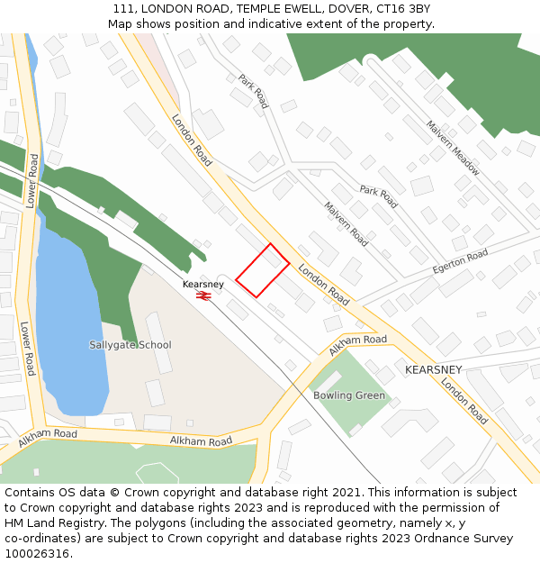 111, LONDON ROAD, TEMPLE EWELL, DOVER, CT16 3BY: Location map and indicative extent of plot