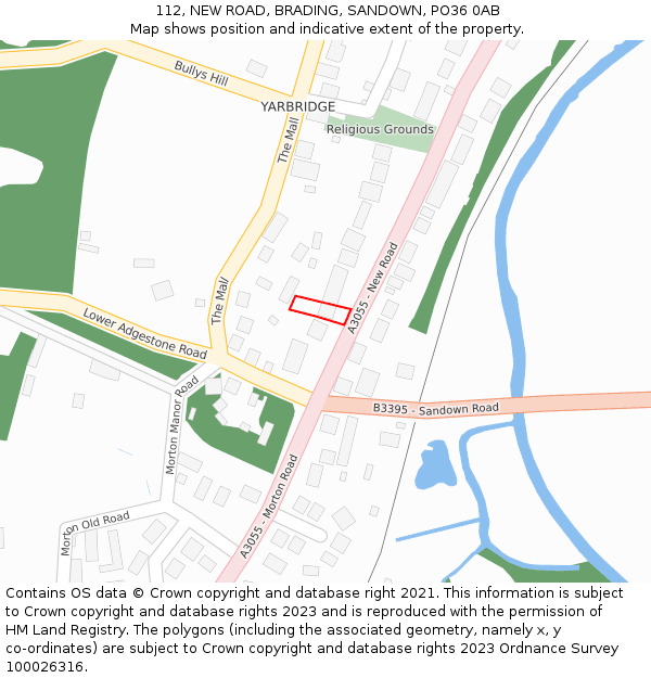 112, NEW ROAD, BRADING, SANDOWN, PO36 0AB: Location map and indicative extent of plot