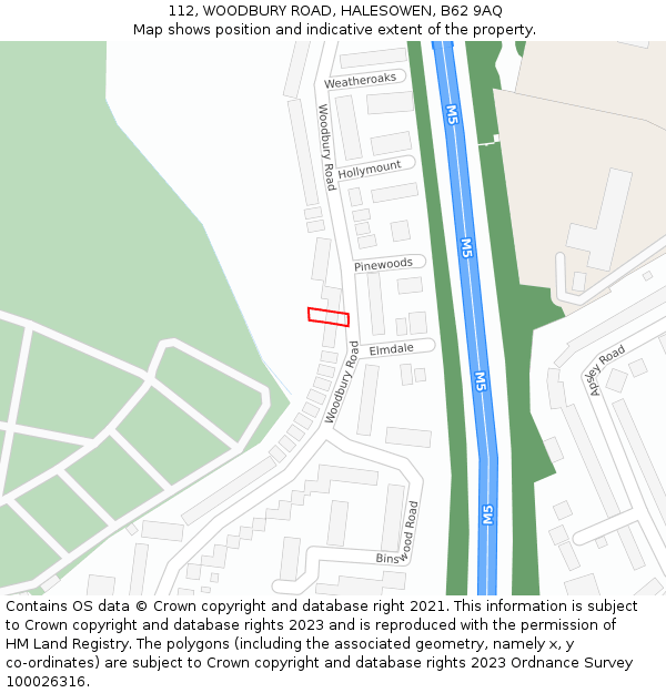 112, WOODBURY ROAD, HALESOWEN, B62 9AQ: Location map and indicative extent of plot