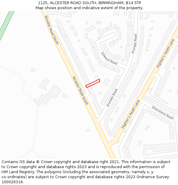 1125, ALCESTER ROAD SOUTH, BIRMINGHAM, B14 5TP: Location map and indicative extent of plot