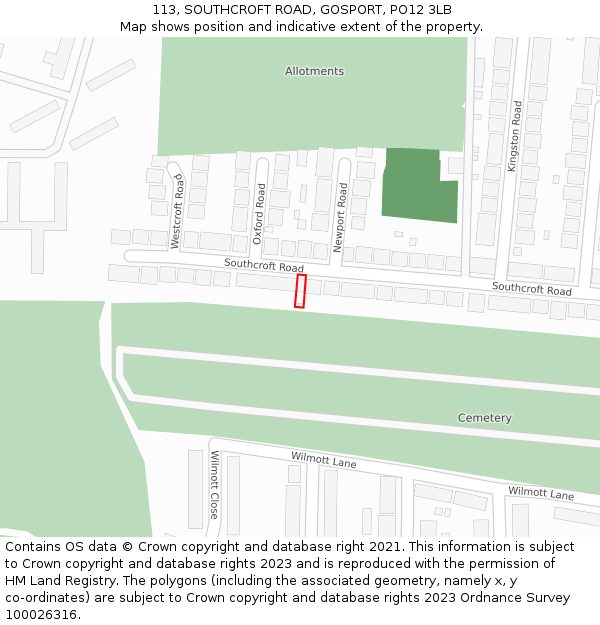 113, SOUTHCROFT ROAD, GOSPORT, PO12 3LB: Location map and indicative extent of plot