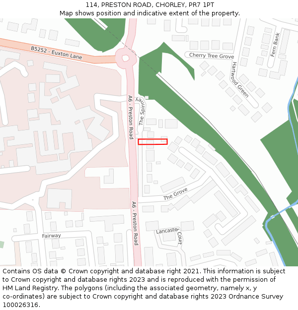 114, PRESTON ROAD, CHORLEY, PR7 1PT: Location map and indicative extent of plot