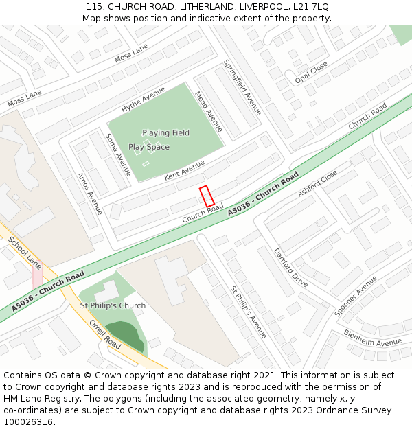 115, CHURCH ROAD, LITHERLAND, LIVERPOOL, L21 7LQ: Location map and indicative extent of plot
