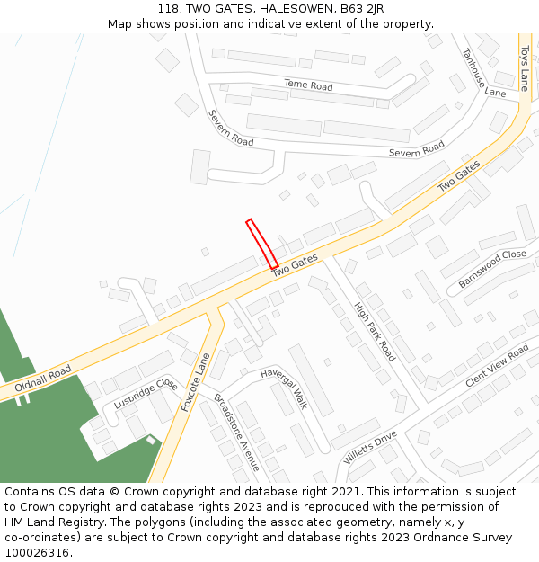 118, TWO GATES, HALESOWEN, B63 2JR: Location map and indicative extent of plot