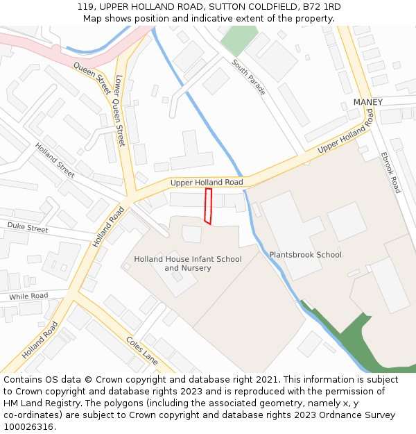 119, UPPER HOLLAND ROAD, SUTTON COLDFIELD, B72 1RD: Location map and indicative extent of plot
