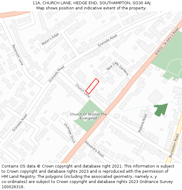 11A, CHURCH LANE, HEDGE END, SOUTHAMPTON, SO30 4AJ: Location map and indicative extent of plot