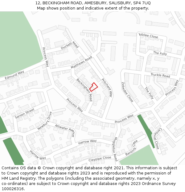 12, BECKINGHAM ROAD, AMESBURY, SALISBURY, SP4 7UQ: Location map and indicative extent of plot