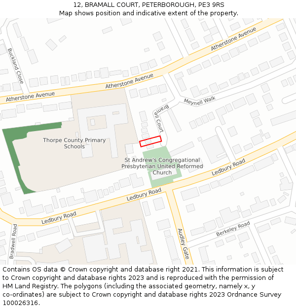 12, BRAMALL COURT, PETERBOROUGH, PE3 9RS: Location map and indicative extent of plot