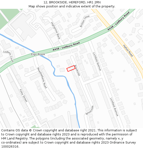 12, BROOKSIDE, HEREFORD, HR1 2RN: Location map and indicative extent of plot