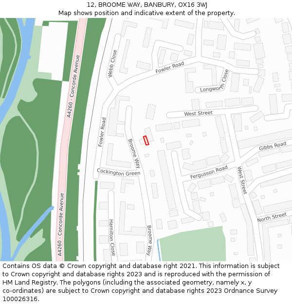12, BROOME WAY, BANBURY, OX16 3WJ: Location map and indicative extent of plot
