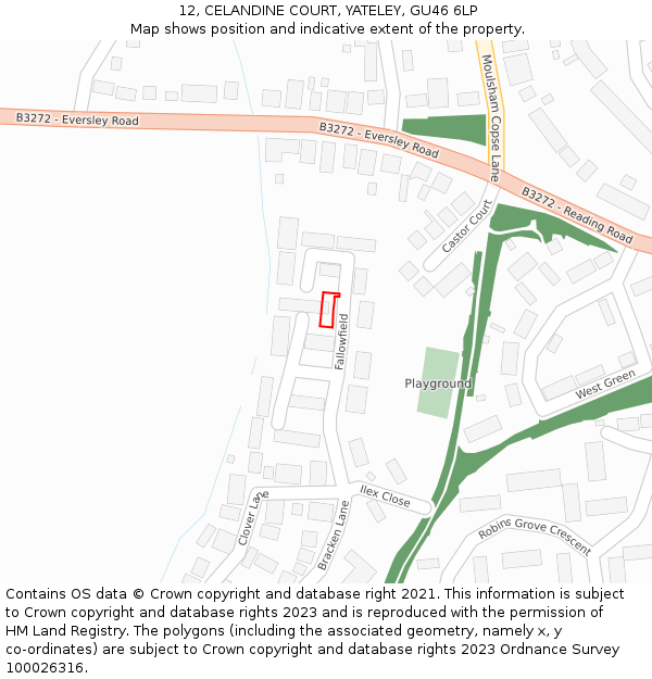 12, CELANDINE COURT, YATELEY, GU46 6LP: Location map and indicative extent of plot