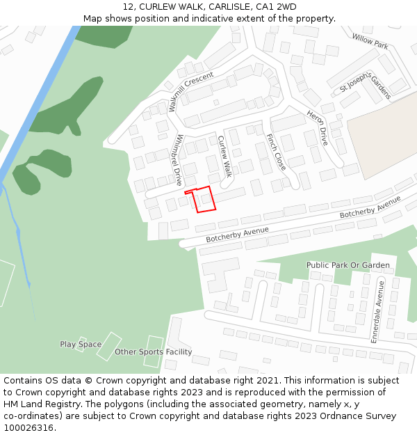 12, CURLEW WALK, CARLISLE, CA1 2WD: Location map and indicative extent of plot