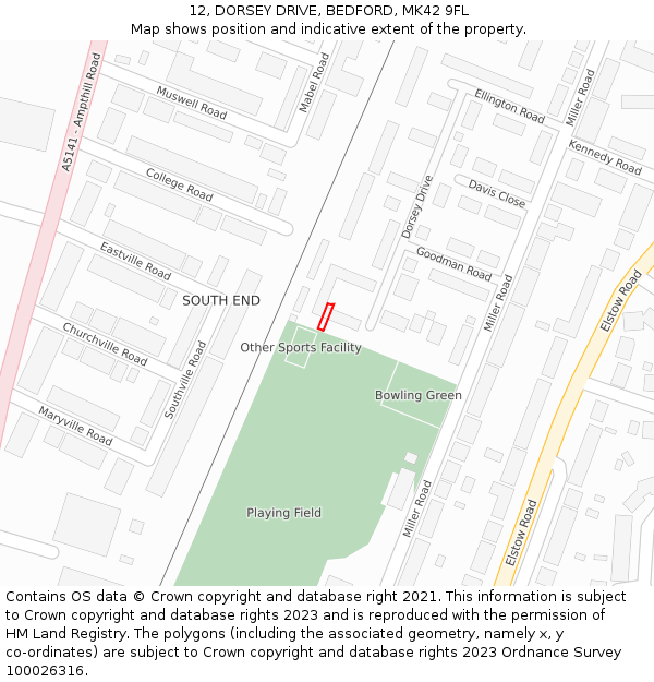 12, DORSEY DRIVE, BEDFORD, MK42 9FL: Location map and indicative extent of plot