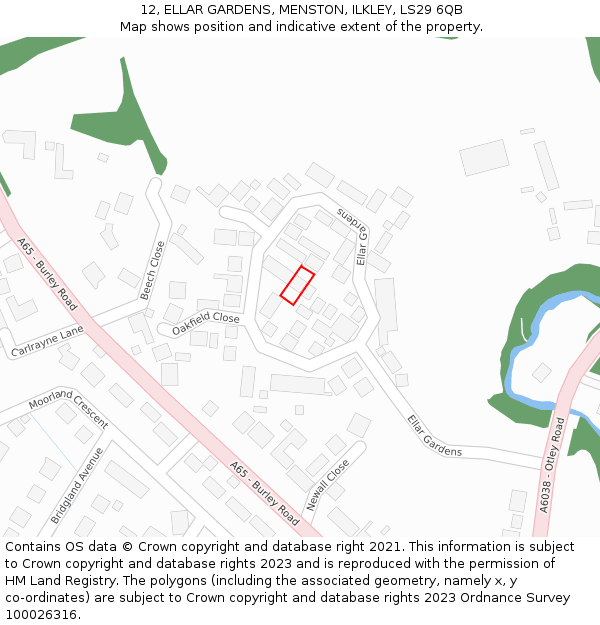 12, ELLAR GARDENS, MENSTON, ILKLEY, LS29 6QB: Location map and indicative extent of plot