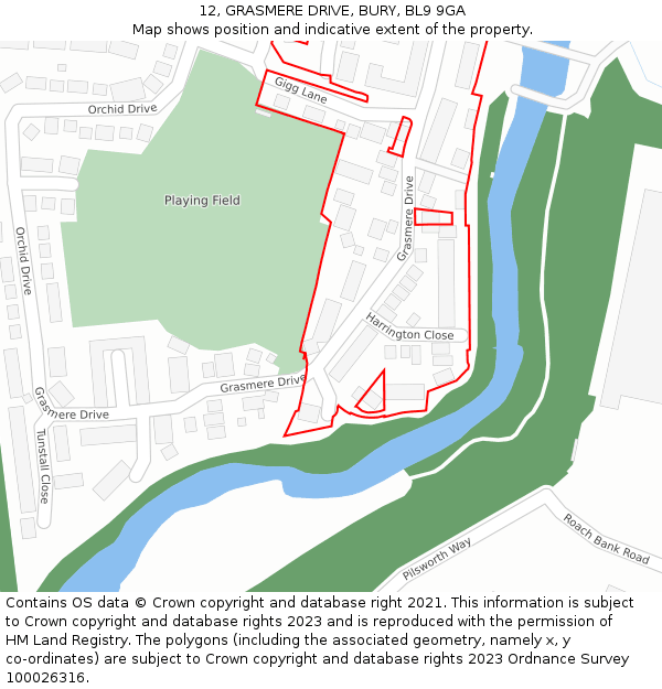 12, GRASMERE DRIVE, BURY, BL9 9GA: Location map and indicative extent of plot