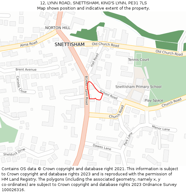 12, LYNN ROAD, SNETTISHAM, KING'S LYNN, PE31 7LS: Location map and indicative extent of plot
