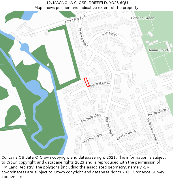 12, MAGNOLIA CLOSE, DRIFFIELD, YO25 6QU: Location map and indicative extent of plot