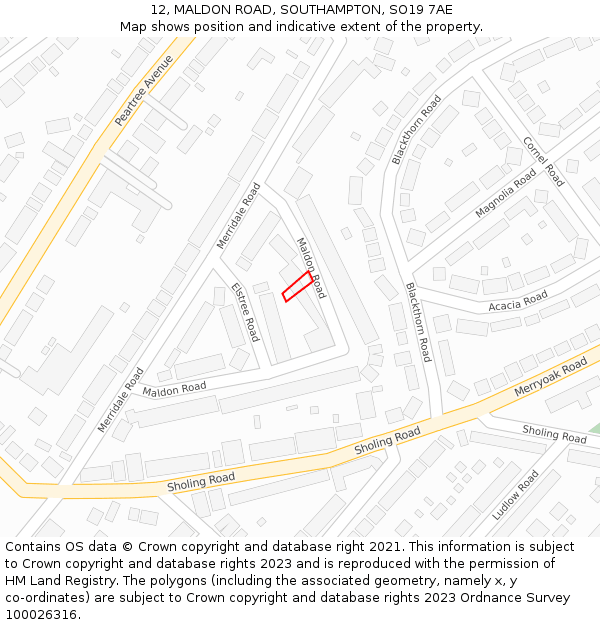 12, MALDON ROAD, SOUTHAMPTON, SO19 7AE: Location map and indicative extent of plot