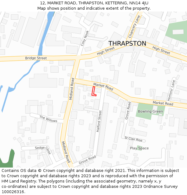 12, MARKET ROAD, THRAPSTON, KETTERING, NN14 4JU: Location map and indicative extent of plot