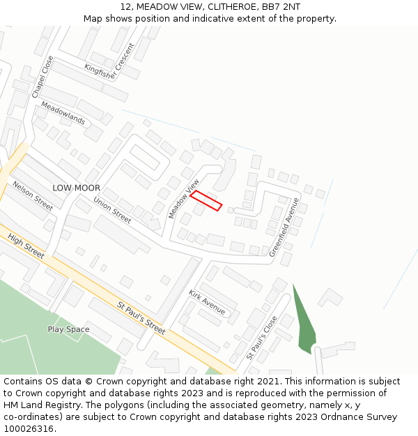 12, MEADOW VIEW, CLITHEROE, BB7 2NT: Location map and indicative extent of plot